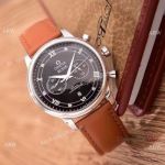 Fake Omega De Ville Chronograph Watches SS Brown Leather Strap